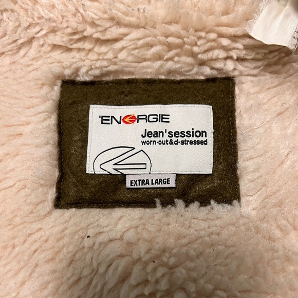 Designer ENERGIE Men's Diesel Big Stitched Logo Shearling Bomber Jacket XL RETRO - Picture 3 of 8